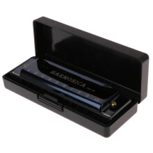 Blues Harmonica Key of C 10 Hole with Case, Bright Projecting Tone, BeginnerFriendly Black Model