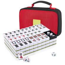Misvayli Mahjong Set, 144 Tile Chinese Mahjong Game with English Numbers, 3 Dice & Carrying Bag, Medium 30mm Mah Jong Set for Travel
