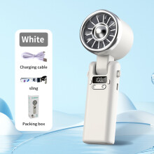 (White) Mini Portable Handheld Fan – Foldable USB Rechargeable Desk Fan with Digital Display, Quiet Cooling