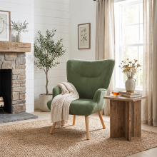 (Green) GOEURVANT Accent Chair, Upholstered Armchair with Solid Wood Legs