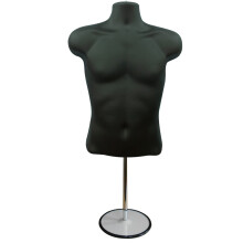 Male Black 3/4 Body Mannequin with Round Stand, Lightweight Freestanding Display Form for Clothing Store