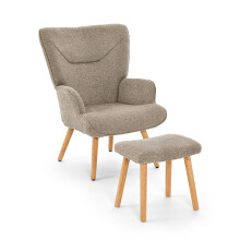(Sable) Accent Chair with footstool Set, Upholstered Armchair with Solid Wood Legs - GOEURVANT