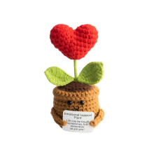 Crochet Daisy Plush with Uplifting Message Card, Handmade Flower Desk Decor Gift in Pot