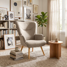 (Sable) GOEURVANT Accent Chair, Upholstered Armchair with Solid Wood Legs
