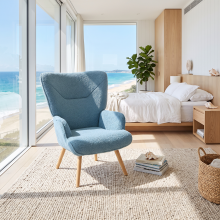 (Blue) GOEURVANT Accent Chair, Upholstered Armchair with Solid Wood Legs