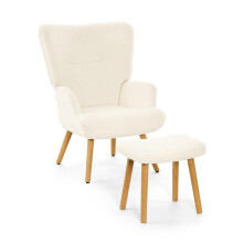 (Creme) Accent Chair with footstool Set, Upholstered Armchair with Solid Wood Legs - GOEURVANT