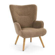 (Brown) GOEURVANT Teddy Fabric Accent Chair, Upholstered Armchair with Solid Wood Legs