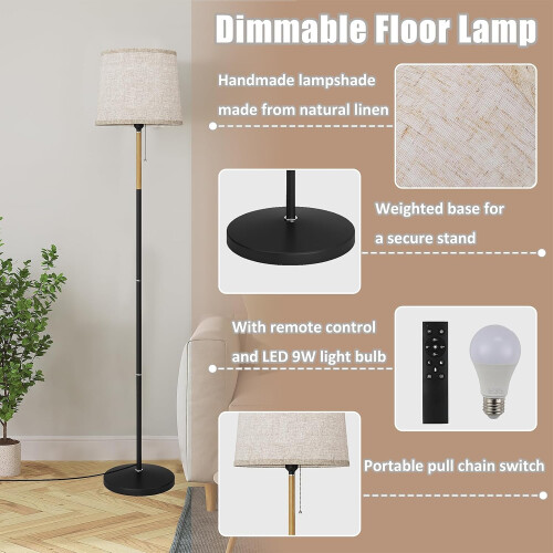 (Flaxen)60" Floor Lamp Remote Control, Linen Shade 2