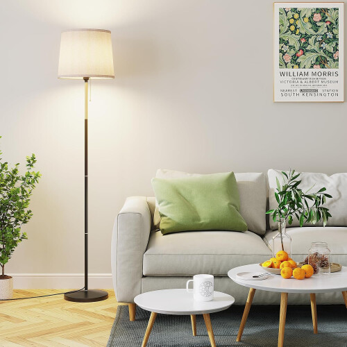 (Flaxen)60" Floor Lamp Remote Control, Linen Shade