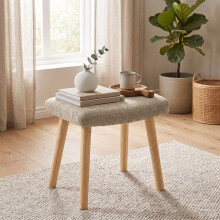 (Sable) GOEURVANT Fabric Footstool Ottoman with Solid Wood Legs