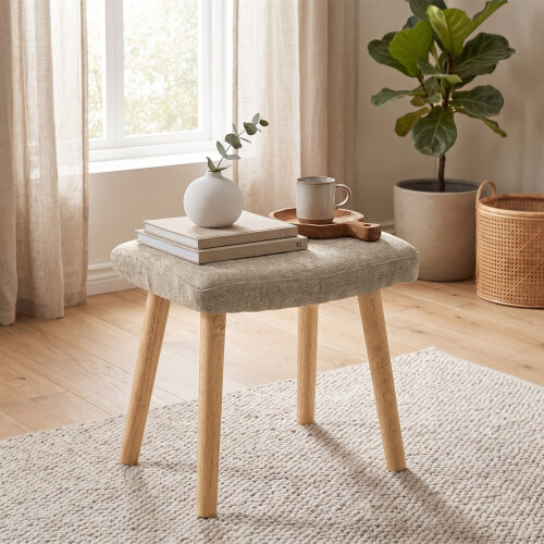 (Sable) GOEURVANT Fabric Footstool Ottoman with Solid Wood Legs