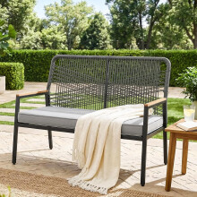 (Grey) Garden Rattan 2-Seater Bench w/8cm Cushion