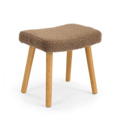 (Brown) GOEURVANT Fabric Footstool Ottoman with Solid Wood Legs 1