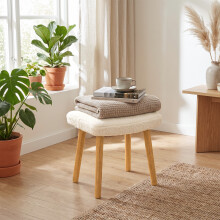 (Creme) GOEURVANT Fabric Footstool Ottoman with Solid Wood Legs