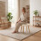(Creme) GOEURVANT Fabric Footstool Ottoman with Solid Wood Legs 5