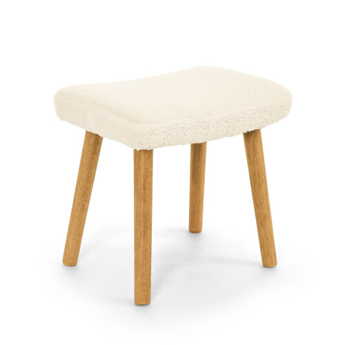 (Creme) GOEURVANT Fabric Footstool Ottoman with Solid Wood Legs 1