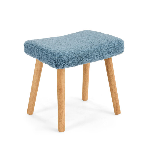 (Blue) GOEURVANT Fabric Footstool Ottoman with Solid Wood Legs 1