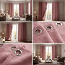 (Blush Pink Linen, 66" x 90") 100% Blackout Ringtop Curtains- 260GSM Thick Linen Curtains 3 Layers Light Blocking Technology