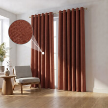 (Rust Linen, 66" x 54") 100% Blackout Ringtop Curtains- 260GSM Thick Linen Curtains 3 Layers Light Blocking Technology