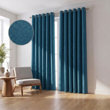 (66" x 84" In (Single Panel), Blue) 100% Blackout Ringtop Curtains- 260GSM Thick Linen Curtains 3 Layers Light Blocking Technology