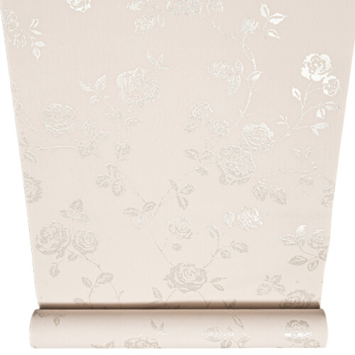 Pink Blush Floral Wallpaper Silver Glitter Shimmer Feature Wall