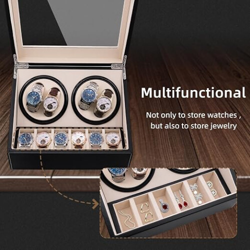 Luxury 4 Watch Winder Box with 6 Storage Slots 2