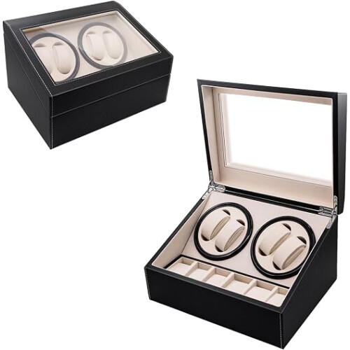 Luxury 4 Watch Winder Box with 6 Storage Slots