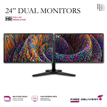 Dual MONITOR MULTI SCREEN SETUP Dell Set 2 x 24" 1920 x 1080 HDMI DP - Refurbished
