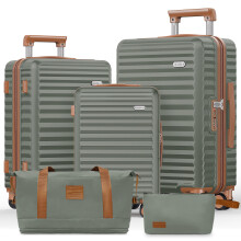 SHOWKOO Suitcase Sets 5 Piece Expandable Hardshell PC Luggage, Green