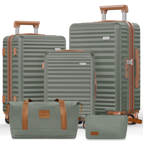 SHOWKOO Suitcase Sets 5 Piece Expandable Hardshell PC Luggage, Green