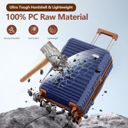 SHOWKOO Suitcase Sets 5 Piece Expandable Hardshell PC Luggage, Blue 2