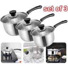 Lightweight 3PCS Stainless Steel Cookware Set Easy-Grip Glass Lids for Students