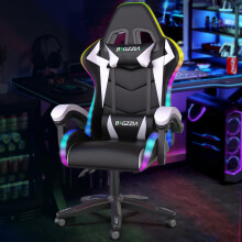 Racingreat Ergonomic Gaming Chair with LED Lights, Headrest, Lumbar Support, Reclining Backrest, and Adjustable Height for Adults (With Led Light, Whi