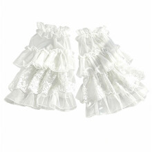 Women Fashionable See Through Mesh Leg Warmers Tiered Ruffle Lace Accent Leg Covers for Casual Styling And Cosplay Event White