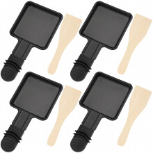 4pcs Mini Cast Iron Raclette Grill Pan with 4pcs Wooden Spatulas Non-Stick Coating