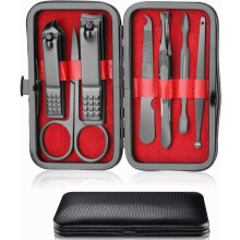 Maniküre-Set mit Nagelknipser, 7-in-1-Profi-Pediküre-Set aus Edelstahl, Nagelschere (rotes Leder)