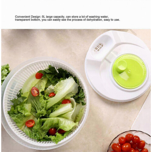 Salad Spinner Plastic 5L Large Capacity Quick Dehydrate Vegetable Fruit Washer 1