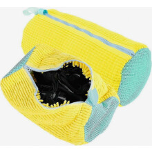 Sacs de lavage de chaussures réutilisables avec fermeture éclair - Lot de 2, portables, jaunes, résistants aux déchirures, avec crochet