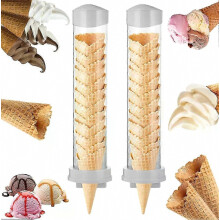 2Pcs Universal Ice Cream Cone Dispensers Waffle Cone Holders Storage Tubes with Adhesive Plates for Ice Cream Machine