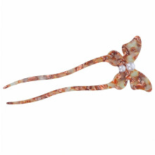 Horquilla vintage de acetato en forma de U con forma de mariposa y perlas. Elegante accesorio para el cabello, ideal para bodas y eventos formale