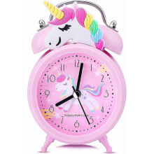 Réveil licorne pour filles, cadran rose 3D, silencieux (sans tic-tac), double sonnerie puissante, idéal pour la chambre, avec rétroéclairage.