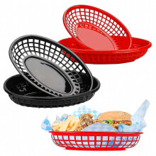 cestas para alimentos, cestas ovaladas de plástico reutilizables para frutas, cestas para patatas fritas, perritos calientes, hamburguesas, dulce