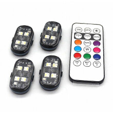 Draadloze en oplaadbare LED-stroboscooplampen (4 stuks), 8 kleuren, sfeerverlichting voor in de auto