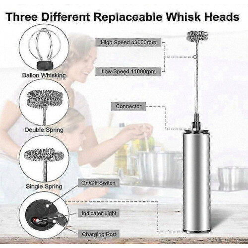Handheld Electric Whisk with USB Rechargeable Battery, Foam Maker for Coffee, Milk, Eggs 2