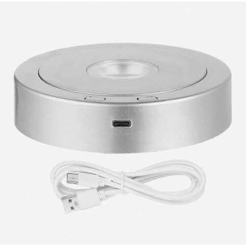 Rotating Crystal Display Stand with LED Light Base (Silver)