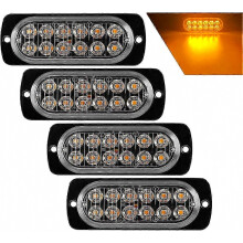 Luces estroboscópicas de emergencia LED, paquete de 4, 12 LED por luz, 12-24 V, 18 modos estroboscópicos, color ámbar, resistentes al agua IPX4,