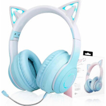 Casque audio Bluetooth pliable filaire pour enfants avec oreilles de chat et microphone