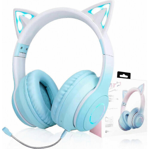 Cuffie Bluetooth per bambini con orecchie da gatto, pieghevoli, con filo, ideali per il gaming e dotate di microfono.