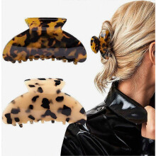 Lot de 2 pinces à cheveux banane, motif écaille de tortue et léopard.