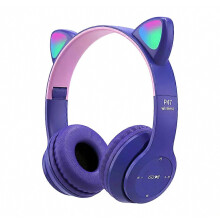 Casque audio sans fil Bluetooth avec lumière LED, design oreilles de chat, micro intégré, son stéréo, idéal comme cadeau pour téléphone.